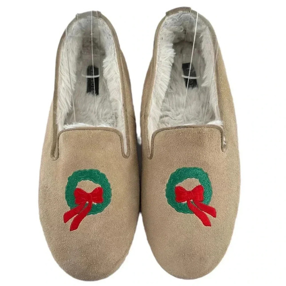Talbots womens slippers size 7 tan suede festive wreath holiday Christmas - Picture 11 of 11